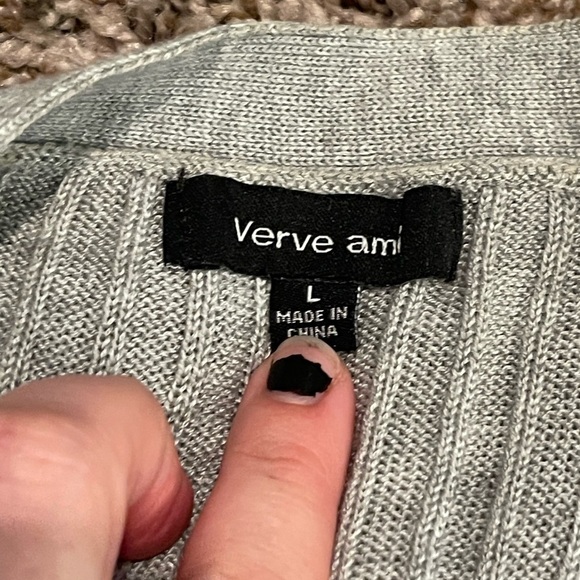 Verve Ami gray ribbed sleeveless duster cardigan vest sweater - Picture 3 of 8